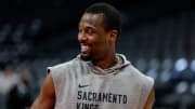 Feb 26, 2024; Sacramento, California, USA; Sacramento Kings forward Harrison Barnes (40) smiles before the game against the Miami Heat at Golden 1 Center. 