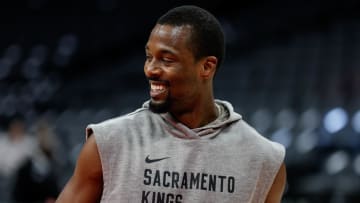 Feb 26, 2024; Sacramento, California, USA; Sacramento Kings forward Harrison Barnes (40) smiles before the game against the Miami Heat at Golden 1 Center. 