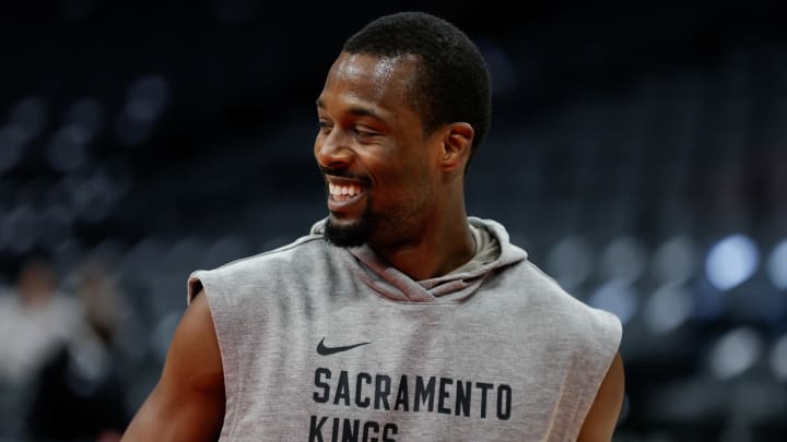 Feb 26, 2024; Sacramento, California, USA; Sacramento Kings forward Harrison Barnes (40) smiles before the game against the Miami Heat at Golden 1 Center. 