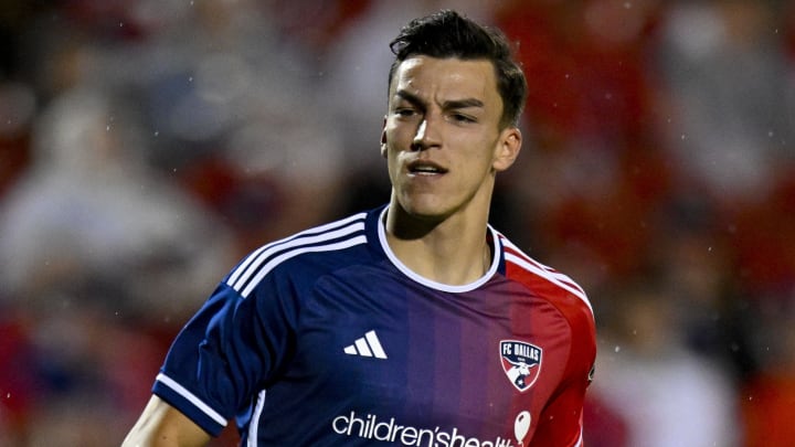 May 11, 2024; Frisco, Texas, USA; FC Dallas forward Petar Musa (9) in action during the game between FC Dallas and Austin FC at Toyota Stadium. Mandatory Credit: Jerome Miron-USA TODAY Sports