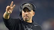 Dec. 7, 2024; Arlington, TX, USA; Iowa State Cyclones head coach Matt Campbell during the game between the Iowa State Cyclones and the Arizona State Sun Devils at AT&T Stadium.