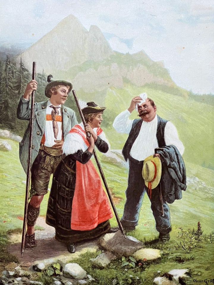 illustration of 19th-century german hikers