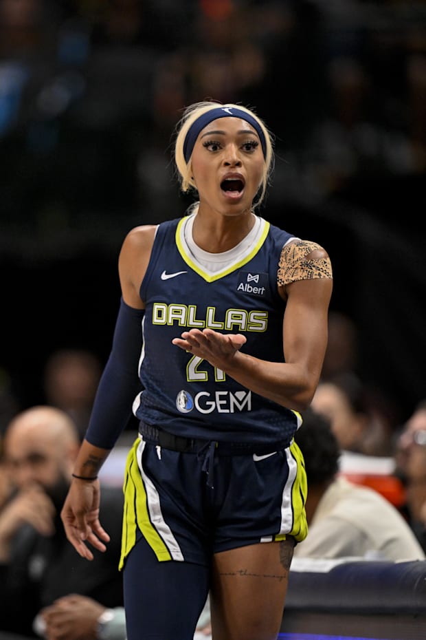 DiJonai Carrington in action during the game between the Dallas Wings and the Indiana Fever