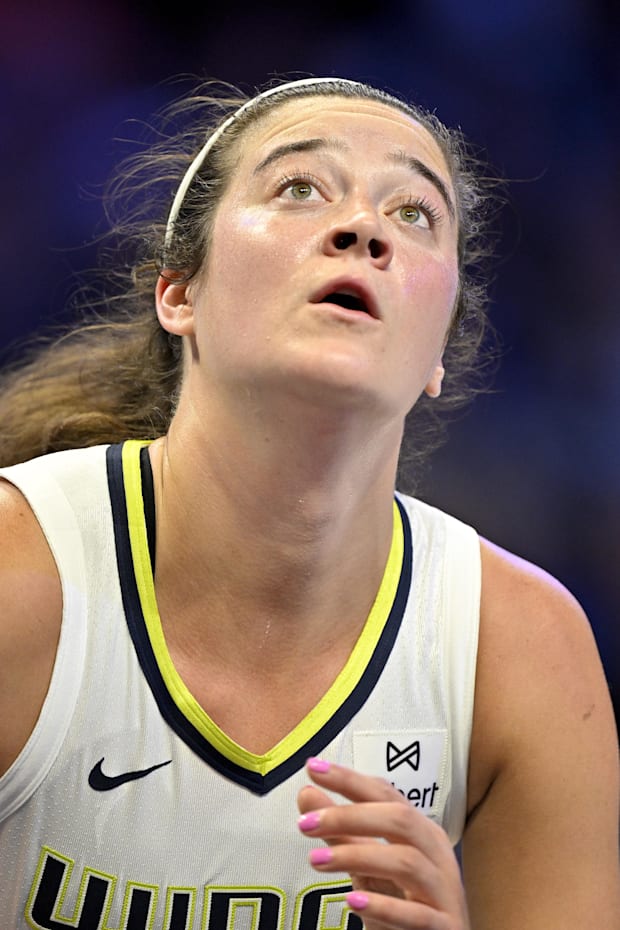 Maddy Siegrist in action during the game between the Dallas Wings and the New York Liberty