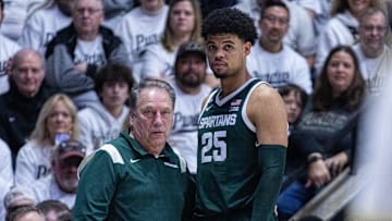 Jan 29, 2023; West Lafayette, Indiana, USA;  Michigan State Spartans head coach Tom Izzo and 