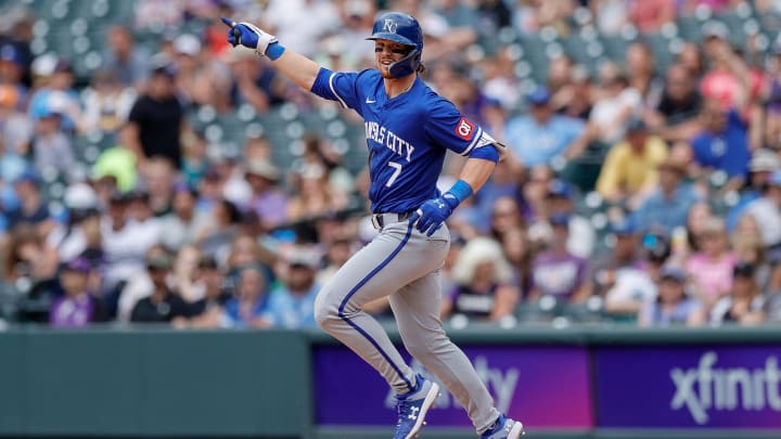 Bobby Witt Jr. celebrates a home run