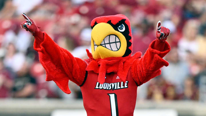 Sep 16, 2022; Louisville, Kentucky, USA; The Louisville Cardinals mascot performs before the first half against the Florida State Seminoles at Cardinal Stadium. Florida State defeated Louisville 35-31.