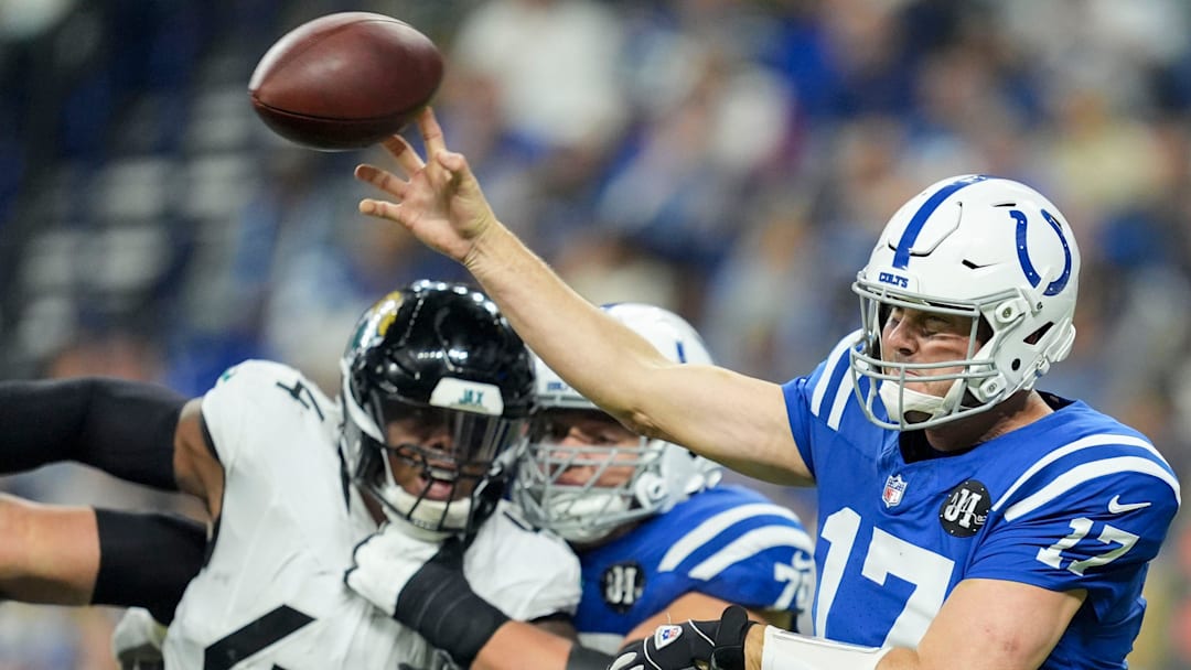 Indianapolis Colts quarterback Philip Rivers (17) fires off a pass Sunday, Dec. 28, 2025, during a game against the Jacksonville Jaguars at Lucas Oil Stadium in Indianapolis.