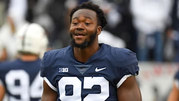 Penn State defensive end Smith Vilbert prior to a game against the Illinois Fighting Illini at Beaver Stadium in 2021.