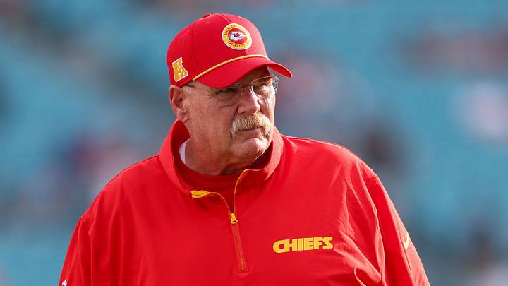 Aug 10, 2024; Jacksonville, Florida, USA; Kansas City Chiefs head coach Andy Reid looks on before a preseason game against the Jacksonville Jaguars at EverBank Stadium. Mandatory Credit: Nathan Ray Seebeck-USA TODAY Sports