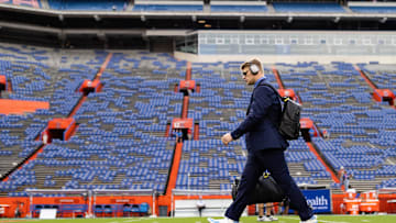 Oct 5, 2024; Gainesville, Florida, USA; Florida Gators defensive end Jack Pyburn (44) walks on the field during Gator Walk before a game against the UCF Knights at Ben Hill Griffin Stadium. Mandatory Credit: Matt Pendleton-Imagn Images