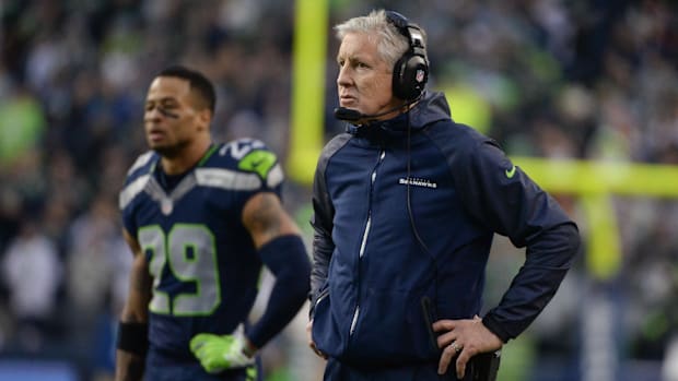 Seattle Seahawks coach Pete Carroll and safety Earl Thomas during the 2013 NFC Championship against the San Francisco 49ers.