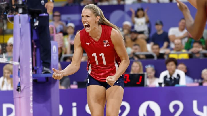 United States opposite Andrea Drews (11) reacts after a play 