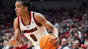 Louisville Cardinals guard Mikel Brown Jr. (0) scored 11 points with six assists as the Cards roll past the visiting Bulldogs 104-45 at the KFC Yum! Center Monday night, Nov. 3, 2025.