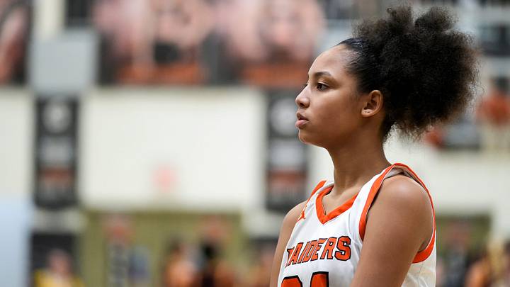 Ryle Raiders center Jayden McClain (24) during the first half of the high school girls basketball game between neighborhood rivals Cooper Jaguars and Ryle Raiders on Friday, Jan. 12, 2024, at Ryle High School in Union, Ky. Cooper won 38-32.
