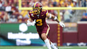 Sep 6, 2025; Minneapolis, Minnesota, USA; Minnesota Golden Gophers defensive back Koi Perich (3) in action against the Northwestern State Demons during the first quarter at Huntington Bank Stadium. Mandatory Credit: Matt Krohn-Imagn Images