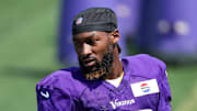 Jul 29, 2025; Eagan, MN, USA; Minnesota Vikings running back Aaron Jones Sr. (33) looks on during the teams training camp at the Minnesota Vikings Training Facility. Mandatory Credit: Matt Krohn-Imagn Images