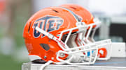 Sep 22, 2012; Madison, WI, USA;  UTEP Miners helmets sit on the sidelines during the game against the UTEP Miners at Camp Randall Stadium.  Wisconsin defeated UTEP 37-26.  Mandatory Credit: Jeff Hanisch-Imagn Images