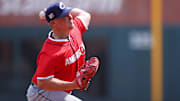 Jul 12, 2025; Atlanta, GA, USA;  American League pitcher Parker Messick (26) of the Cleveland Guardians pitches during the second inning against National League at Truist Park. Mandatory Credit: Brett Davis-Imagn Images
