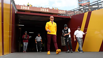 Aug 28, 2025; Minneapolis, Minnesota, USA; Minnesota Golden Gophers head coach P.J. Fleck walks onto the field before the game against the Buffalo Bulls at Huntington Bank Stadium. Mandatory Credit: Matt Krohn-Imagn Images