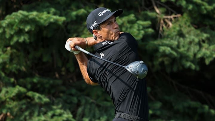 Thorbjorn Olesen plays his shot from the second tee during the second round of the 3M Open golf tournament. 