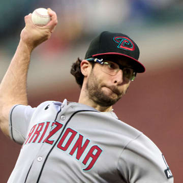 Sep 9, 2025; San Francisco, California, USA; Arizona Diamondbacks starting pitcher Zac Gallen (23) throws a pitch against the San Francisco Giants during the first inning at Oracle Park. Mandatory Credit: Robert Edwards-Imagn Images