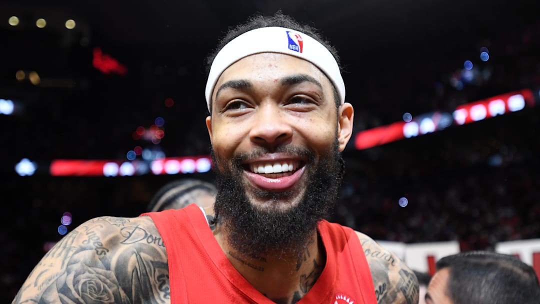 Toronto Raptors forward Brandon Ingram celebrates a win over the Cleveland Cavaliers in the 2026 NBA Playoffs at Scotiabank Arena on Apr 26, 2026.
