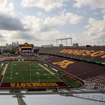 Aug 28, 2025; Minneapolis, Minnesota, USA; A general view of Huntington Bank Stadium before the game between the Minnesota Golden Gophers and the Buffalo Bulls. Mandatory Credit: Matt Krohn-Imagn Images