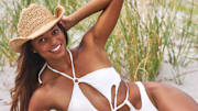Gabby Thomas was photographed by Ben Horton at The Boca Raton. Swimsuit by Bad N Bare. Hat by Lack Of Color. 