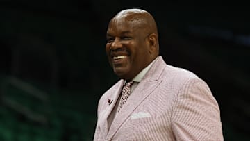 May 14, 2023; Boston, Massachusetts, USA; Former Boston Celtics great and now radio broadcaster for the team, Cedric Maxwell smiles before game seven of the 2023 NBA playoffs between the Boston Celtics and the Philadelphia 76ers at TD Garden. Mandatory Credit: Winslow Townson-Imagn Images