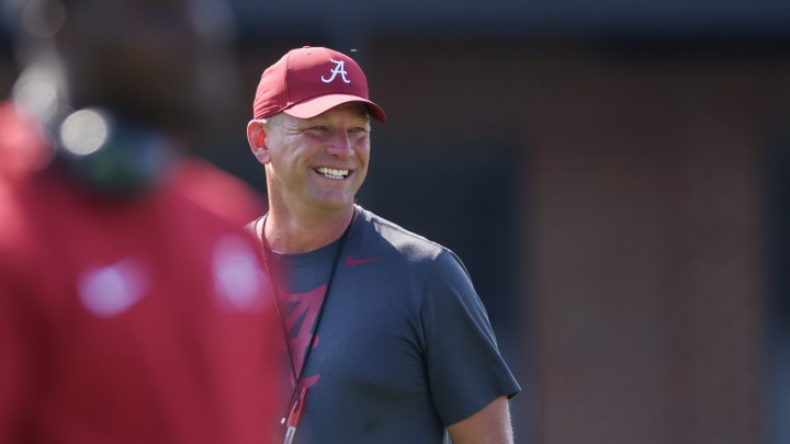 Alabama head coach Kalen DeBoer at practice on August 4, 2024