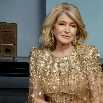 Martha Stewart was photographed by Yu Tsai in Hollywood, Fla. Dres by Jenny Packham. Shoes by Britt Netta. Jewelry by Charlie Lapson.