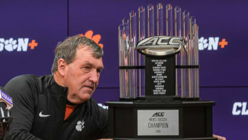 Clemson men's soccer head coach Mike Noonan speaks in the Smart Family Media Center at the Smart Family Media Center at the Poe Indoor Practice Facility in Clemson, S.C. Tuesday, November 14, 2023.
