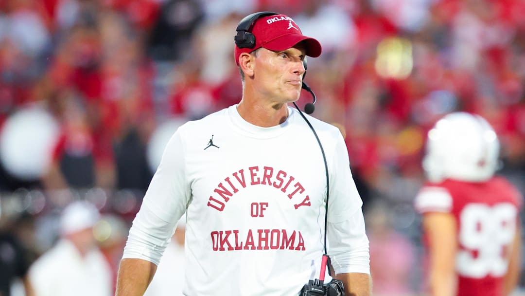 Sep 7, 2024; Norman, Oklahoma, USA; Oklahoma Sooners head coach Brent Venables reacts during the second half against the Houston Cougars at Gaylord Family-Oklahoma Memorial Stadium. Mandatory Credit: Kevin Jairaj-Imagn Images