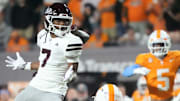 Mississippi State Bulldogs wide receiver Mario Craver (7) looks for the ball as it falls behind him against the Tennessee Volunteers.