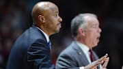 Mar 4, 2020; Blacksburg, Virginia, USA; Virginia Tech Hokies assistant coach Chester Frazier calls out instructions during the game against the Clemson Tigers at Cassell Coliseum. Mandatory Credit: Michael Thomas Shroyer-Imagn Images