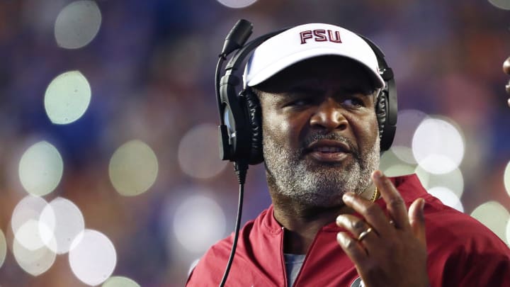 Nov 30, 2019; Gainesville, FL, USA; Florida State Seminoles interim head coach Odell Haggins against the Florida Gators during the second half at Ben Hill Griffin Stadium. Mandatory Credit: Kim Klement-USA TODAY Sports