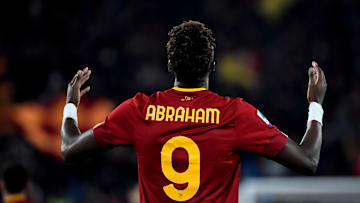 Tammy Abraham of AS Roma celebrates after scoring the goal...