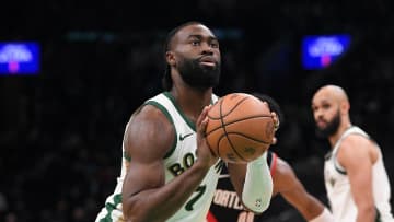 Boston Celtics guard Jaylen Brown (7) shoots a free throw.