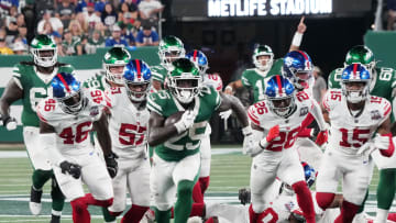 East Rutherford, NJ -- August 24, 2024 -- Israel Abanikanda of the Jets runs for a TD in the first half. The New York Giants and New York Jets meet at MetLife Stadium in the final preseason game of the 2024 season for both teams.