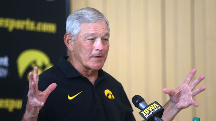 Iowa Hawkeyes football coach Kirk Ferentz speaks to the media back in August. 