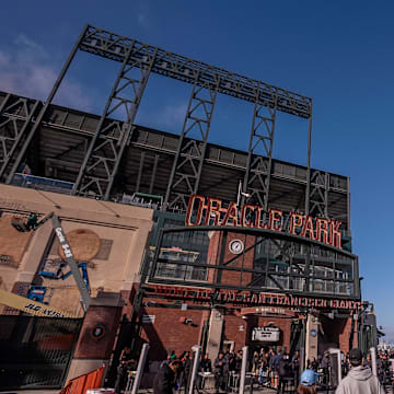 General view of the Juan Marichal statue at Oracle Park.