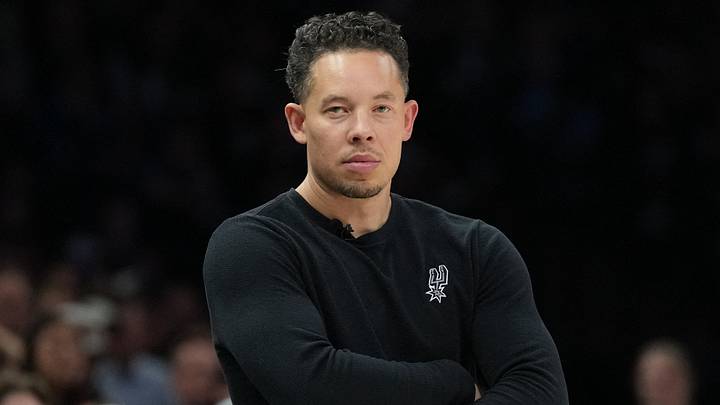 May 8, 2026; Minneapolis, Minnesota, USA; San Antonio Spurs head coach Mitch Johnson in the second half against the Minnesota Timberwolves during game three of the second round of the 2026 NBA Playoffs at Target Center. Mandatory Credit: Jesse Johnson-Imagn Images