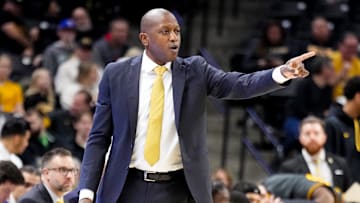 Dec 14, 2024; Columbia, Missouri, USA; Missouri Tigers head coach Dennis Gates reacts to play against the LIU Sharks during the first half at Mizzou Arena. Mandatory Credit: Denny Medley-Imagn Images