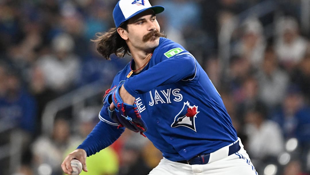 Apr 27, 2026; Toronto, Ontario, CAN;  Toronto Blue Jays starting pitcher Dylan Cease (84) delivers a pitch against the Boston Red Sox in the first inning at Rogers Centre. Mandatory Credit: Dan Hamilton-Imagn Images