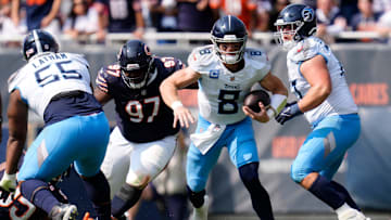 Normally a run stopper, Bears defensive tackle Andrew Billings turns loose the pass rush against Will Levis.