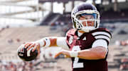 Mississippi State quarterback Blake Shapen warms up before Saturday's game against Northern Illinois.