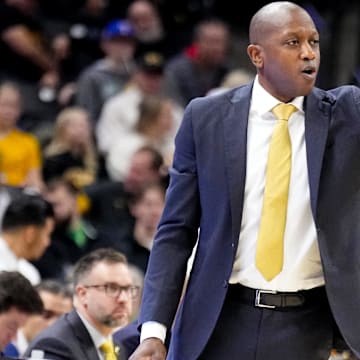 Dec 14, 2024; Columbia, Missouri, USA; Missouri Tigers head coach Dennis Gates reacts to play against the LIU Sharks during the first half at Mizzou Arena. Mandatory Credit: Denny Medley-Imagn Images