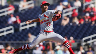 Feb 25, 2024; West Palm Beach, Florida, USA; St. Louis Cardinals relief pitcher Tink Hence (72) delivers a pitch against the Houston Astros during the seventh inning at CACTI Park of the Palm Beaches. Mandatory Credit: Sam Navarro-Imagn Images
