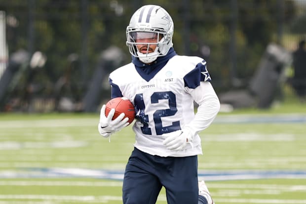 Dallas Cowboys RB Deuce Vaughn goes through a drill during practice at the Ford Center at the Star Training Facility.